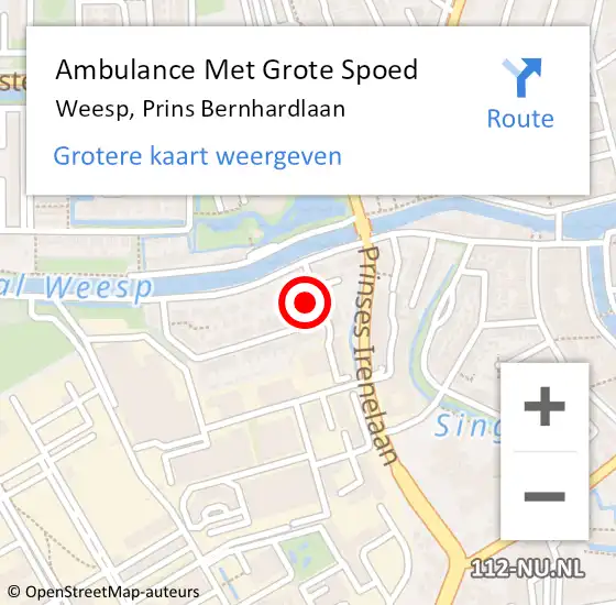 Locatie op kaart van de 112 melding: Ambulance Met Grote Spoed Naar Weesp, Prins Bernhardlaan op 20 januari 2024 00:44