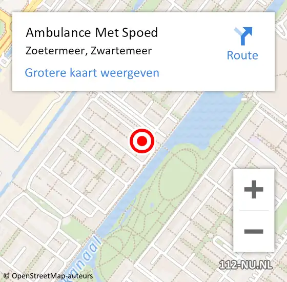 Locatie op kaart van de 112 melding: Ambulance Met Spoed Naar Zoetermeer, Zwartemeer op 20 januari 2024 00:56