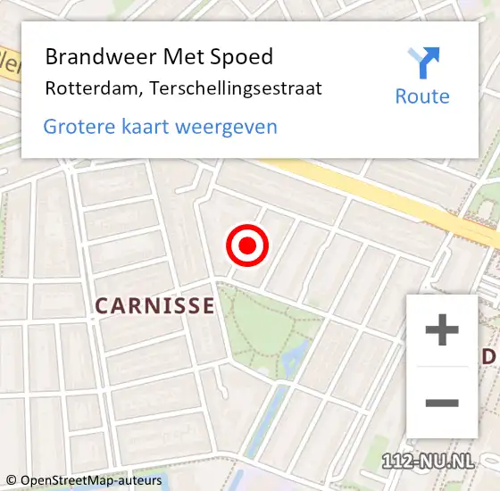 Locatie op kaart van de 112 melding: Brandweer Met Spoed Naar Rotterdam, Terschellingsestraat op 20 januari 2024 01:14