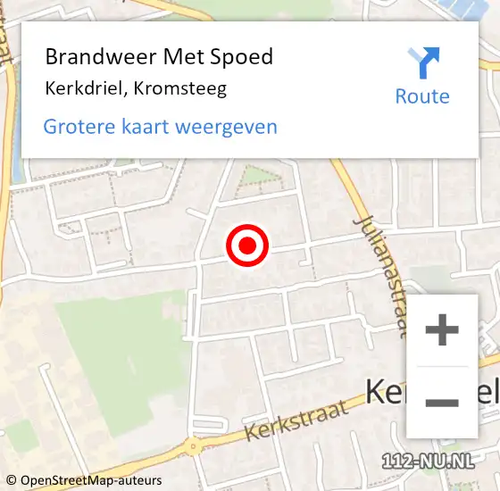 Locatie op kaart van de 112 melding: Brandweer Met Spoed Naar Kerkdriel, Kromsteeg op 20 januari 2024 02:34