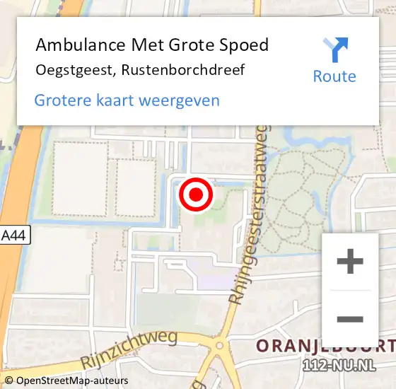 Locatie op kaart van de 112 melding: Ambulance Met Grote Spoed Naar Oegstgeest, Rustenborchdreef op 20 januari 2024 02:40