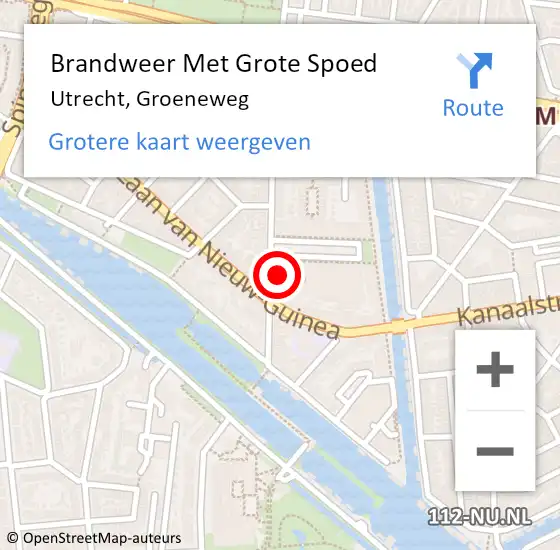 Locatie op kaart van de 112 melding: Brandweer Met Grote Spoed Naar Utrecht, Groeneweg op 20 januari 2024 02:40