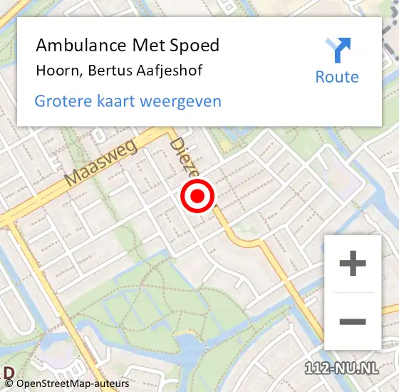 Locatie op kaart van de 112 melding: Ambulance Met Spoed Naar Hoorn, Bertus Aafjeshof op 20 januari 2024 04:52