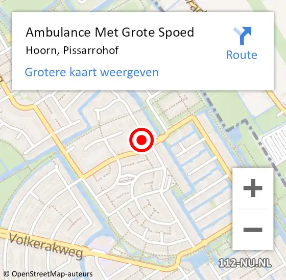 Locatie op kaart van de 112 melding: Ambulance Met Grote Spoed Naar Hoorn, Pissarrohof op 20 januari 2024 05:07