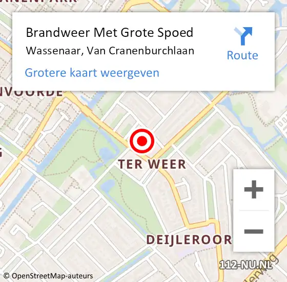 Locatie op kaart van de 112 melding: Brandweer Met Grote Spoed Naar Wassenaar, Van Cranenburchlaan op 20 januari 2024 06:52