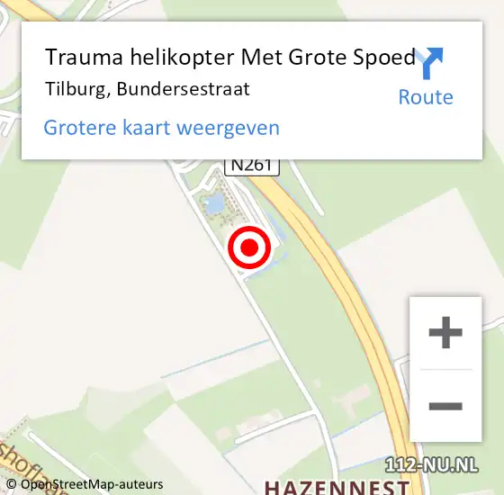 Locatie op kaart van de 112 melding: Trauma helikopter Met Grote Spoed Naar Tilburg, Bundersestraat op 20 januari 2024 09:20