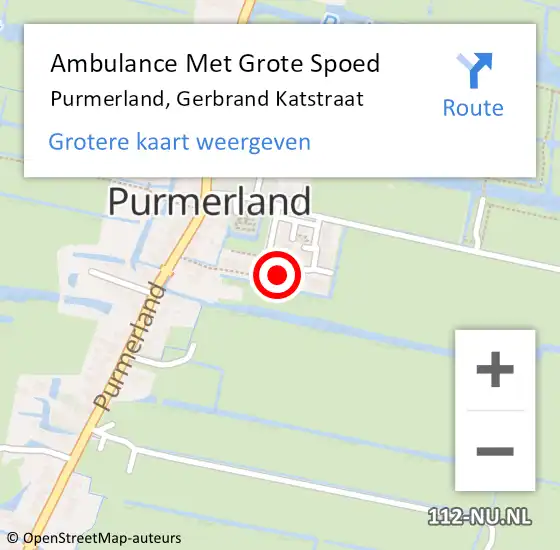 Locatie op kaart van de 112 melding: Ambulance Met Grote Spoed Naar Purmerland, Gerbrand Katstraat op 20 januari 2024 09:25