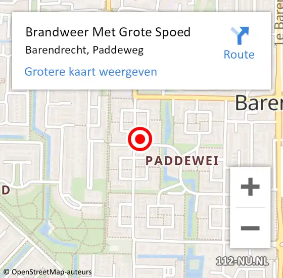 Locatie op kaart van de 112 melding: Brandweer Met Grote Spoed Naar Barendrecht, Paddeweg op 20 januari 2024 10:02