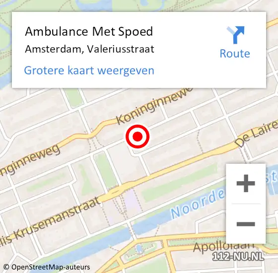 Locatie op kaart van de 112 melding: Ambulance Met Spoed Naar Amsterdam, Valeriusstraat op 20 januari 2024 10:11