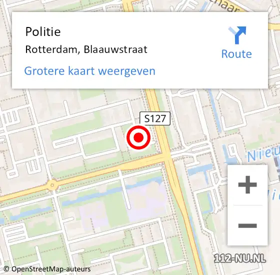 Locatie op kaart van de 112 melding: Politie Rotterdam, Blaauwstraat op 20 januari 2024 10:14