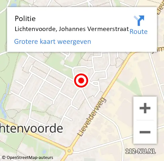 Locatie op kaart van de 112 melding: Politie Lichtenvoorde, Johannes Vermeerstraat op 20 januari 2024 10:25