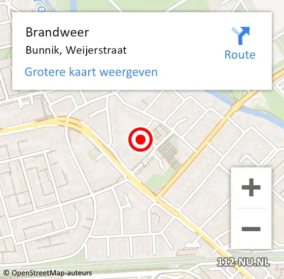 Locatie op kaart van de 112 melding: Brandweer Bunnik, Weijerstraat op 22 september 2014 19:36