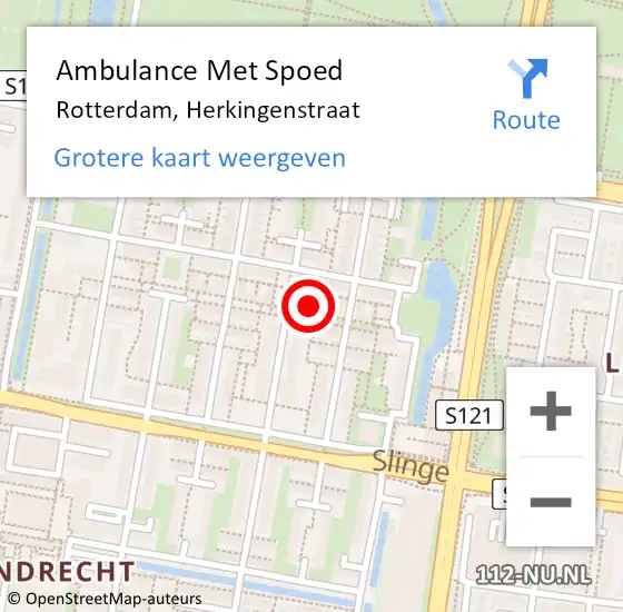 Locatie op kaart van de 112 melding: Ambulance Met Spoed Naar Rotterdam, Herkingenstraat op 20 januari 2024 10:42