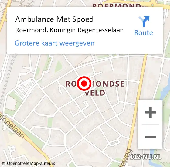 Locatie op kaart van de 112 melding: Ambulance Met Spoed Naar Roermond, Koningin Regentesselaan op 20 januari 2024 11:02