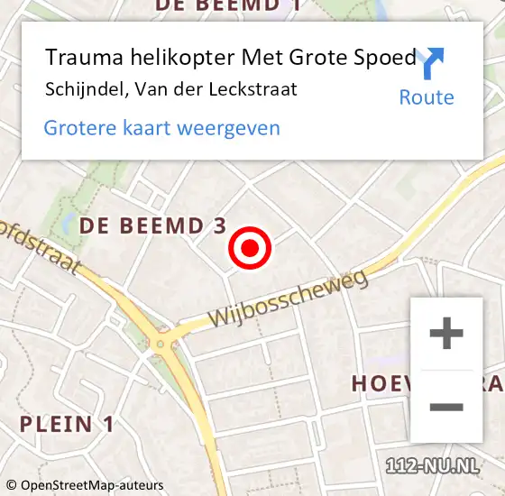 Locatie op kaart van de 112 melding: Trauma helikopter Met Grote Spoed Naar Schijndel, Van der Leckstraat op 20 januari 2024 11:37