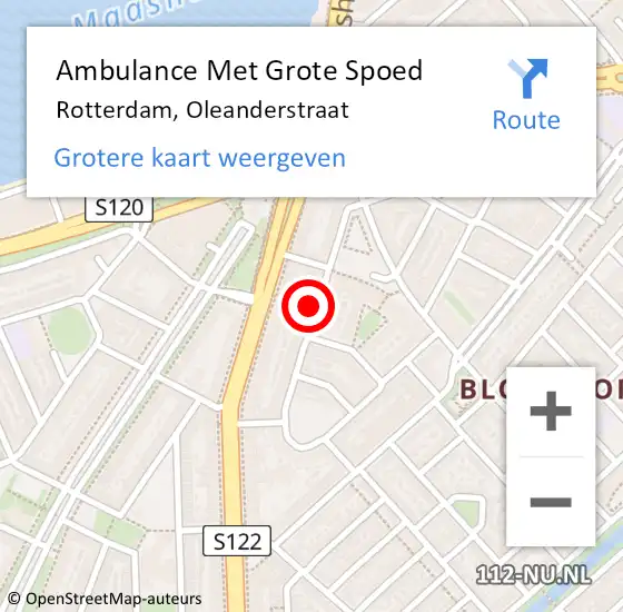 Locatie op kaart van de 112 melding: Ambulance Met Grote Spoed Naar Rotterdam, Oleanderstraat op 20 januari 2024 11:40