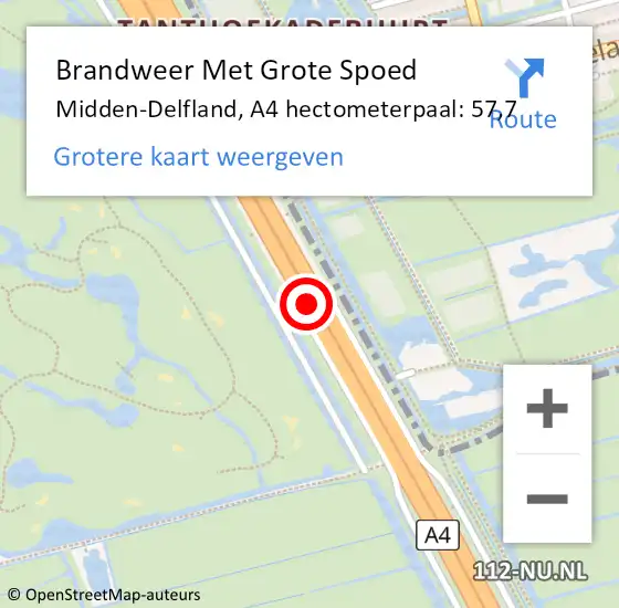 Locatie op kaart van de 112 melding: Brandweer Met Grote Spoed Naar Midden-Delfland, A4 hectometerpaal: 57,7 op 20 januari 2024 12:41
