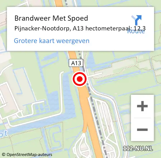 Locatie op kaart van de 112 melding: Brandweer Met Spoed Naar Pijnacker-Nootdorp, A13 hectometerpaal: 12,3 op 20 januari 2024 12:46