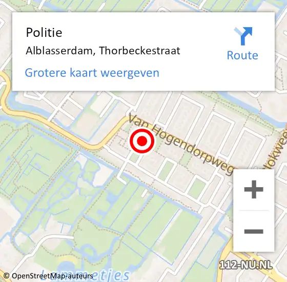 Locatie op kaart van de 112 melding: Politie Alblasserdam, Thorbeckestraat op 20 januari 2024 12:51