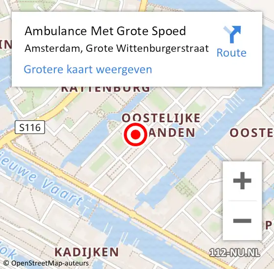 Locatie op kaart van de 112 melding: Ambulance Met Grote Spoed Naar Amsterdam, Grote Wittenburgerstraat op 20 januari 2024 13:07