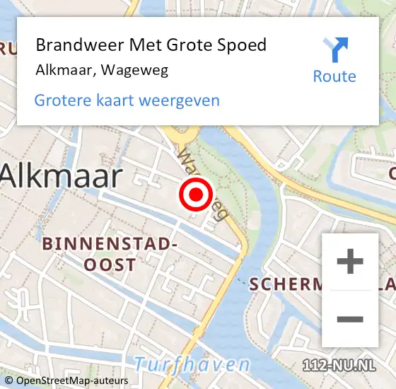 Locatie op kaart van de 112 melding: Brandweer Met Grote Spoed Naar Alkmaar, Wageweg op 20 januari 2024 13:17