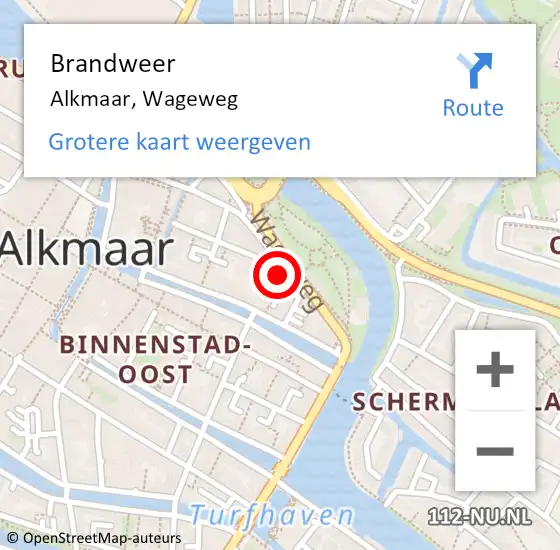 Locatie op kaart van de 112 melding: Brandweer Alkmaar, Wageweg op 20 januari 2024 13:32