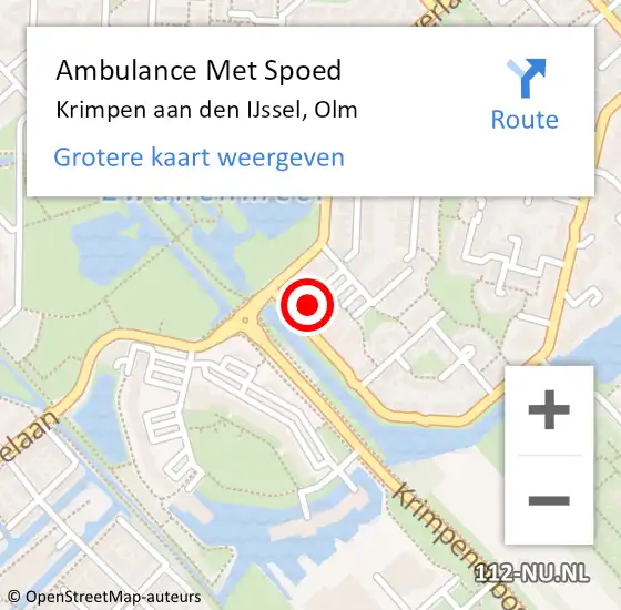 Locatie op kaart van de 112 melding: Ambulance Met Spoed Naar Krimpen aan den IJssel, Olm op 20 januari 2024 13:43