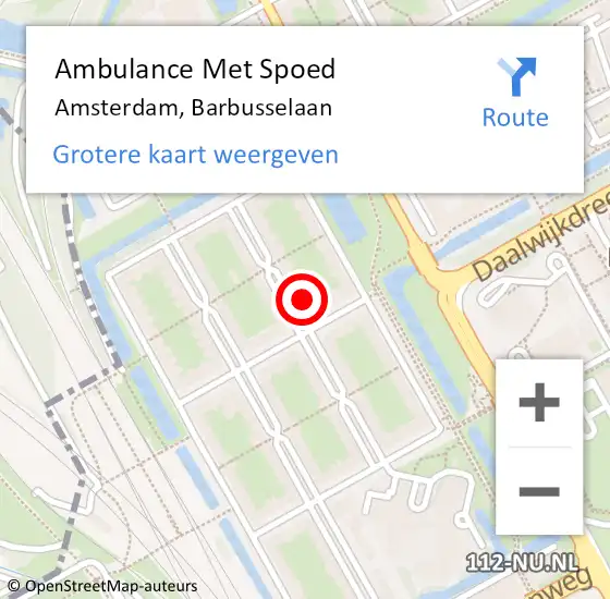 Locatie op kaart van de 112 melding: Ambulance Met Spoed Naar Amsterdam, Barbusselaan op 20 januari 2024 13:46