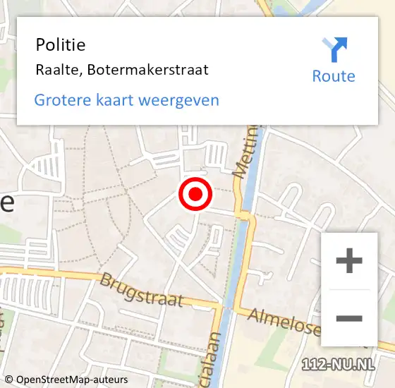 Locatie op kaart van de 112 melding: Politie Raalte, Botermakerstraat op 20 januari 2024 13:58