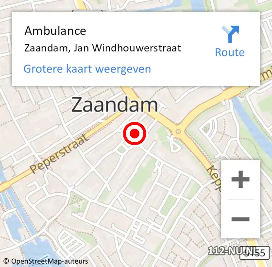 Locatie op kaart van de 112 melding: Ambulance Zaandam, Jan Windhouwerstraat op 20 januari 2024 14:30