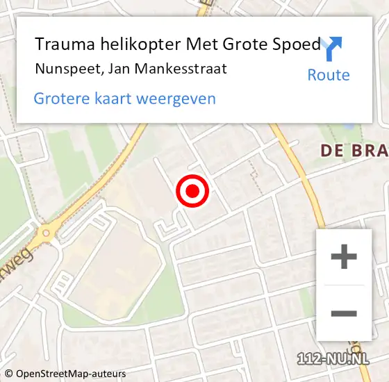 Locatie op kaart van de 112 melding: Trauma helikopter Met Grote Spoed Naar Nunspeet, Jan Mankesstraat op 20 januari 2024 14:36