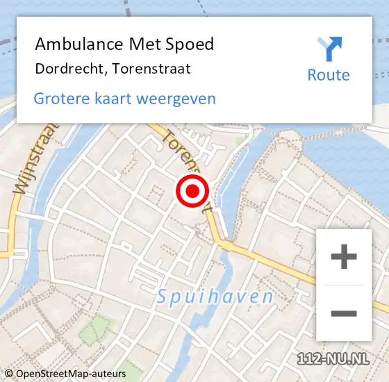 Locatie op kaart van de 112 melding: Ambulance Met Spoed Naar Dordrecht, Torenstraat op 20 januari 2024 14:36