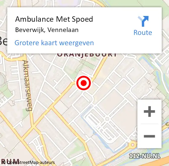 Locatie op kaart van de 112 melding: Ambulance Met Spoed Naar Beverwijk, Vennelaan op 20 januari 2024 14:57