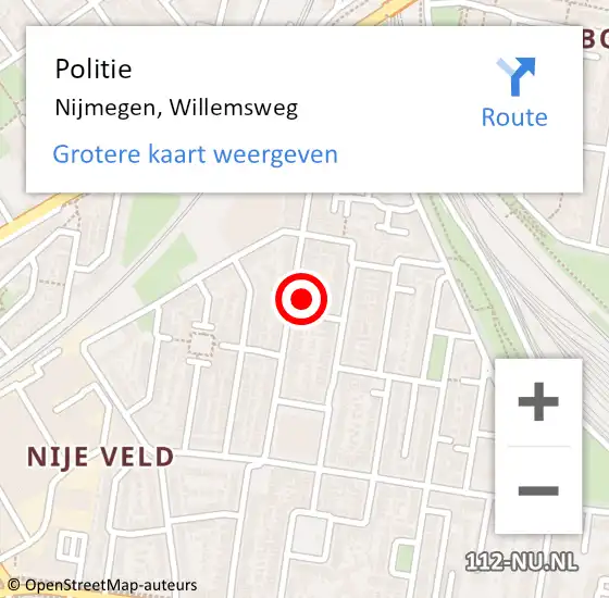 Locatie op kaart van de 112 melding: Politie Nijmegen, Willemsweg op 20 januari 2024 14:58
