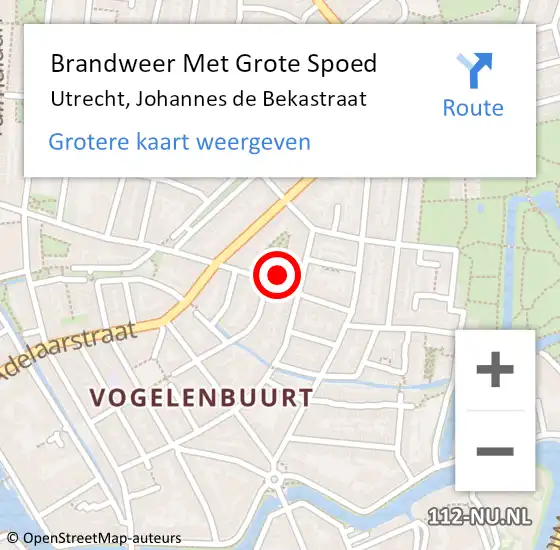 Locatie op kaart van de 112 melding: Brandweer Met Grote Spoed Naar Utrecht, Johannes de Bekastraat op 20 januari 2024 15:13