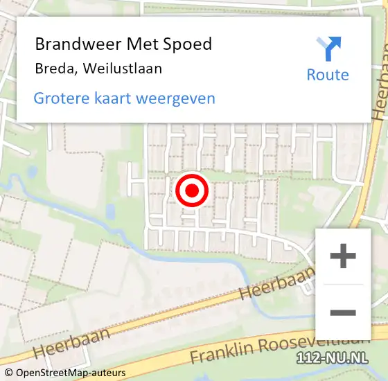Locatie op kaart van de 112 melding: Brandweer Met Spoed Naar Breda, Weilustlaan op 20 januari 2024 15:36