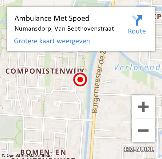 Locatie op kaart van de 112 melding: Ambulance Met Spoed Naar Numansdorp, Van Beethovenstraat op 20 januari 2024 15:39