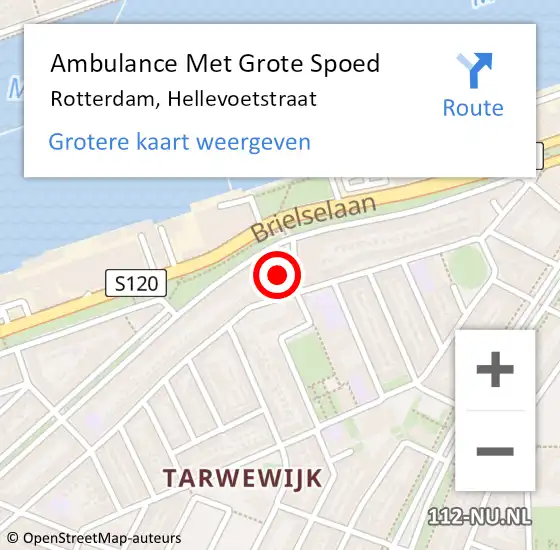 Locatie op kaart van de 112 melding: Ambulance Met Grote Spoed Naar Rotterdam, Hellevoetstraat op 20 januari 2024 16:27