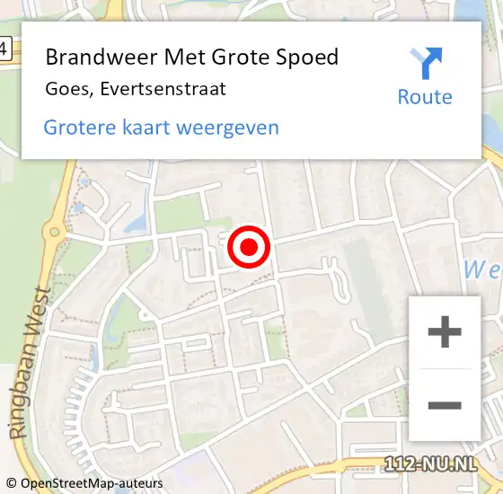 Locatie op kaart van de 112 melding: Brandweer Met Grote Spoed Naar Goes, Evertsenstraat op 20 januari 2024 16:31