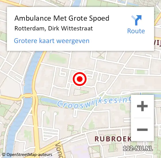 Locatie op kaart van de 112 melding: Ambulance Met Grote Spoed Naar Rotterdam, Dirk Wittestraat op 20 januari 2024 16:47