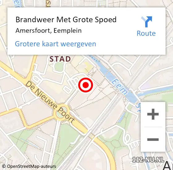 Locatie op kaart van de 112 melding: Brandweer Met Grote Spoed Naar Amersfoort, Eemplein op 20 januari 2024 16:55