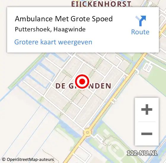 Locatie op kaart van de 112 melding: Ambulance Met Grote Spoed Naar Puttershoek, Haagwinde op 20 januari 2024 17:18