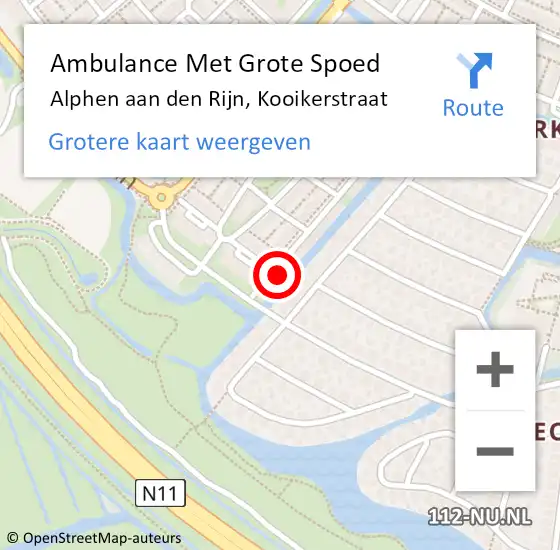 Locatie op kaart van de 112 melding: Ambulance Met Grote Spoed Naar Alphen aan den Rijn, Kooikerstraat op 20 januari 2024 17:35