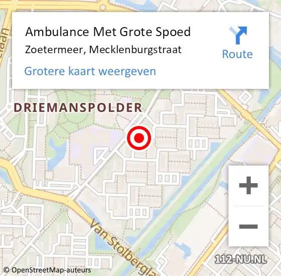 Locatie op kaart van de 112 melding: Ambulance Met Grote Spoed Naar Zoetermeer, Mecklenburgstraat op 20 januari 2024 18:08