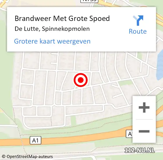 Locatie op kaart van de 112 melding: Brandweer Met Grote Spoed Naar De Lutte, Spinnekopmolen op 20 januari 2024 18:16