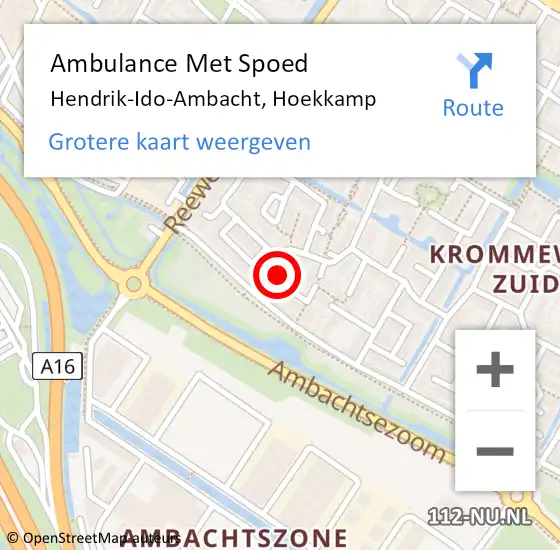 Locatie op kaart van de 112 melding: Ambulance Met Spoed Naar Hendrik-Ido-Ambacht, Hoekkamp op 20 januari 2024 18:18