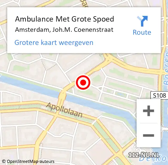 Locatie op kaart van de 112 melding: Ambulance Met Grote Spoed Naar Amsterdam, Joh.M. Coenenstraat op 20 januari 2024 18:24