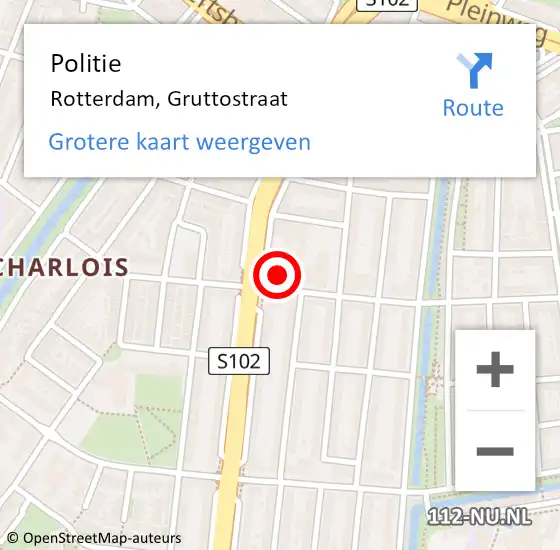 Locatie op kaart van de 112 melding: Politie Rotterdam, Gruttostraat op 20 januari 2024 18:35