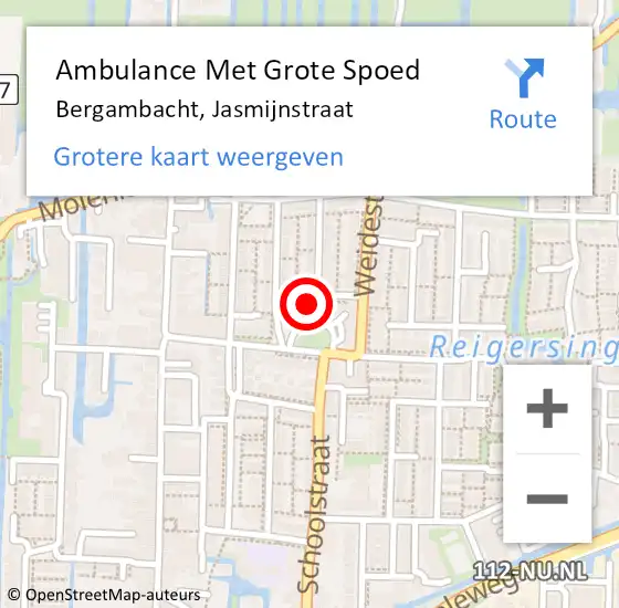 Locatie op kaart van de 112 melding: Ambulance Met Grote Spoed Naar Bergambacht, Jasmijnstraat op 20 januari 2024 18:54