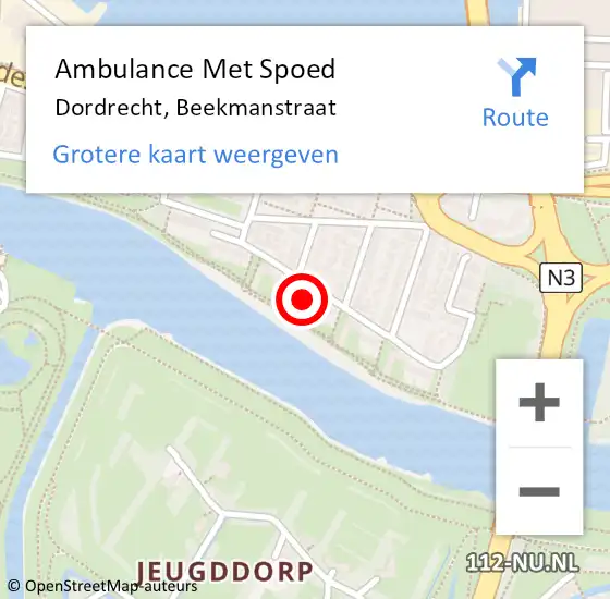 Locatie op kaart van de 112 melding: Ambulance Met Spoed Naar Dordrecht, Beekmanstraat op 20 januari 2024 19:02